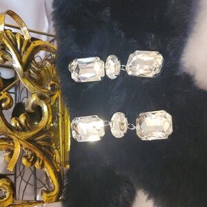 Oversized Rhinestones Long Geometric Shaped Pierced Earrings